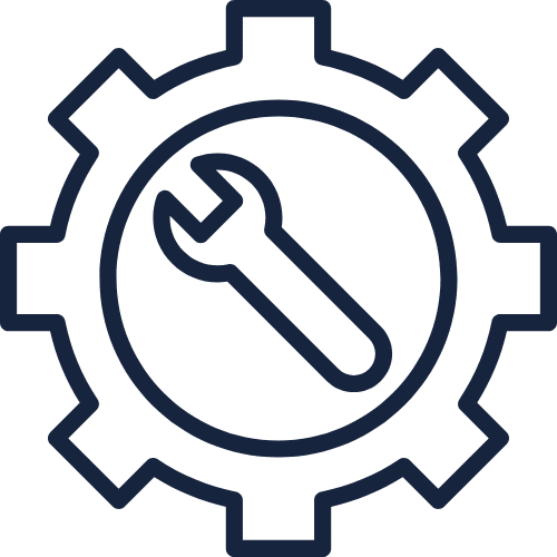 icône représentant une clé à molette dans une roue crantée